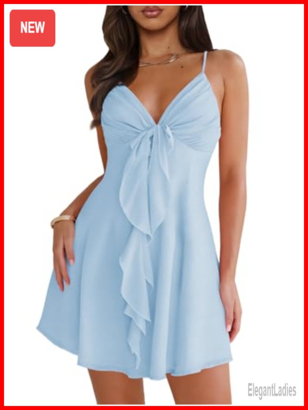 Women's Sleeveless V-Neck Flowy Mini Dress with Bow Straps